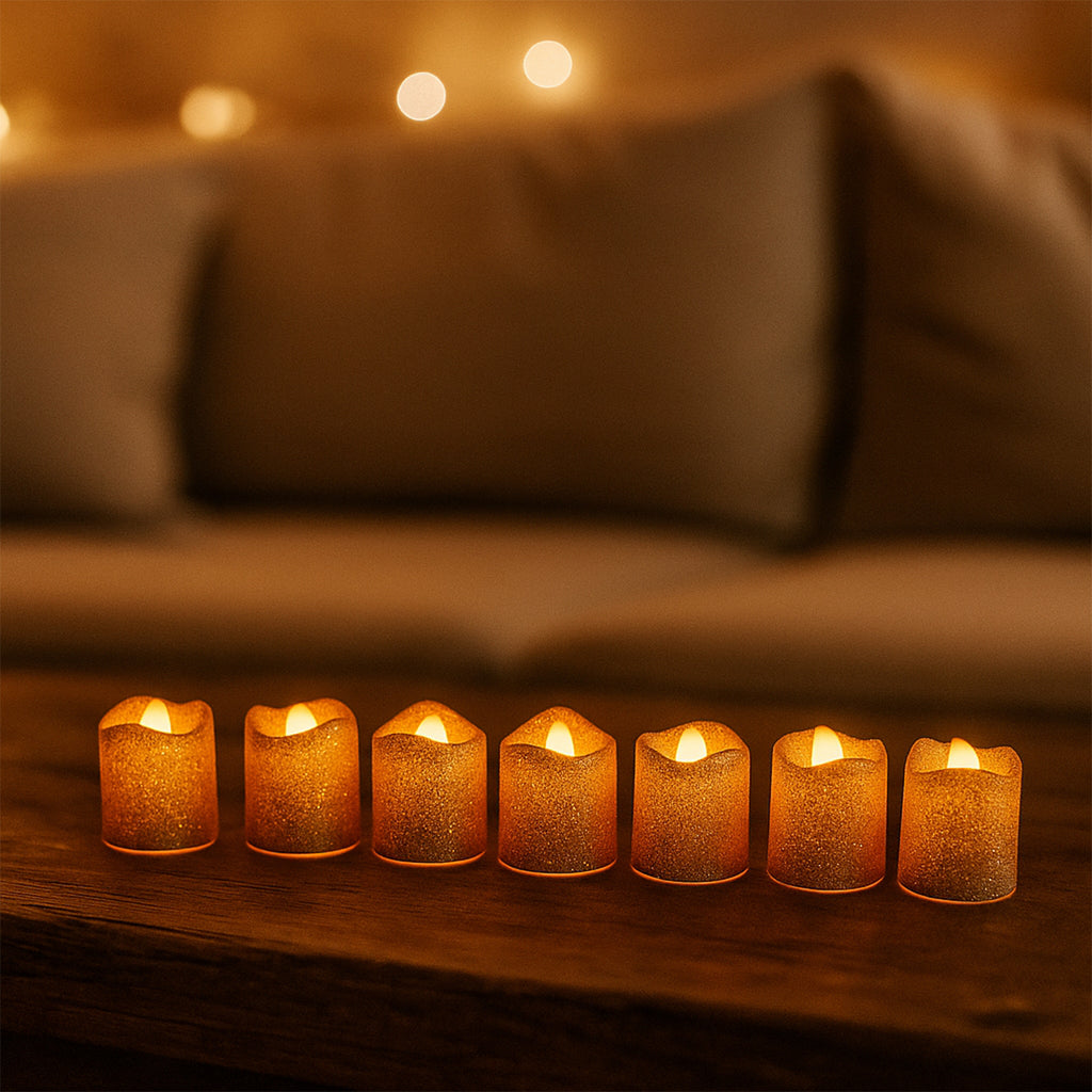 Christmas Premium Glitter Led Tealight Candles  Flameless Decorative Lights (24 Pc Set)