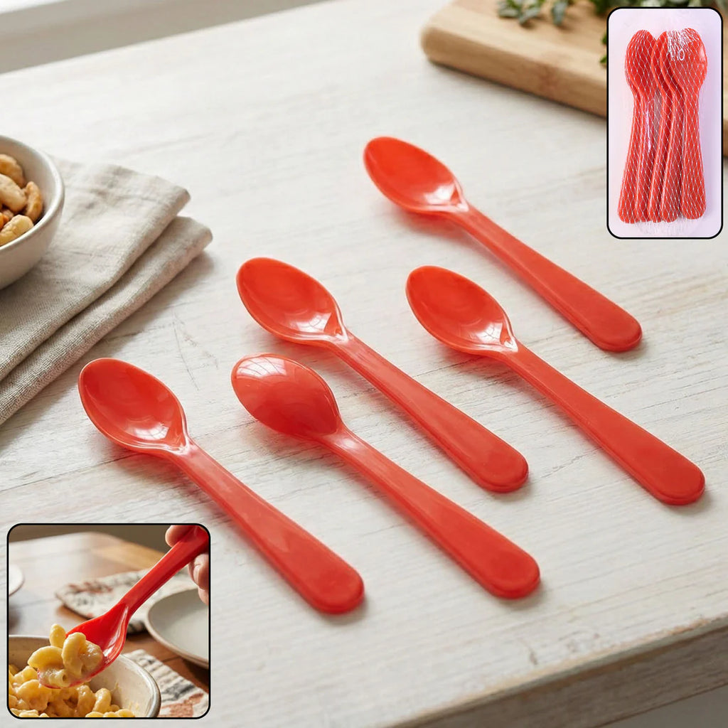 Food Plastic Spoon Set Plastic Table Spoon Set Plastic Tea Spoon Coffee With Abs Plastic Heat-resistant Spoon (5 Pc Set ) - 5349