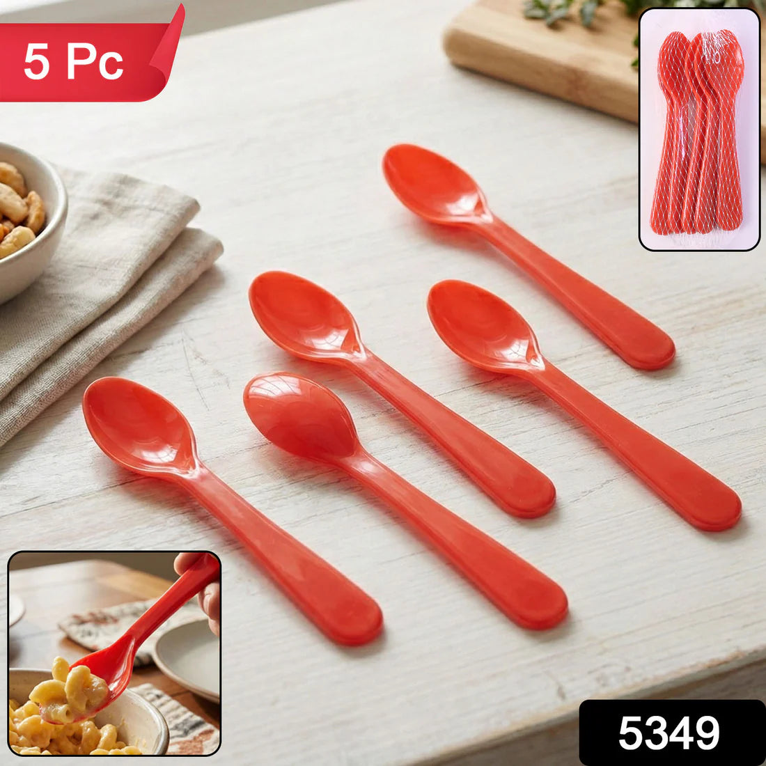 Food Plastic Spoon Set Plastic Table Spoon Set Plastic Tea Spoon Coffee With Abs Plastic Heat-resistant Spoon (5 Pc Set ) - 5349