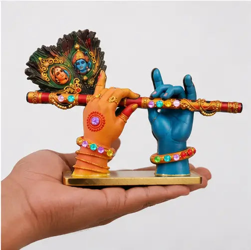 4 Inch Radha Krishna Flute Wooden Decor for Home Mandir & Janmashtami Decoration, 1 Pc