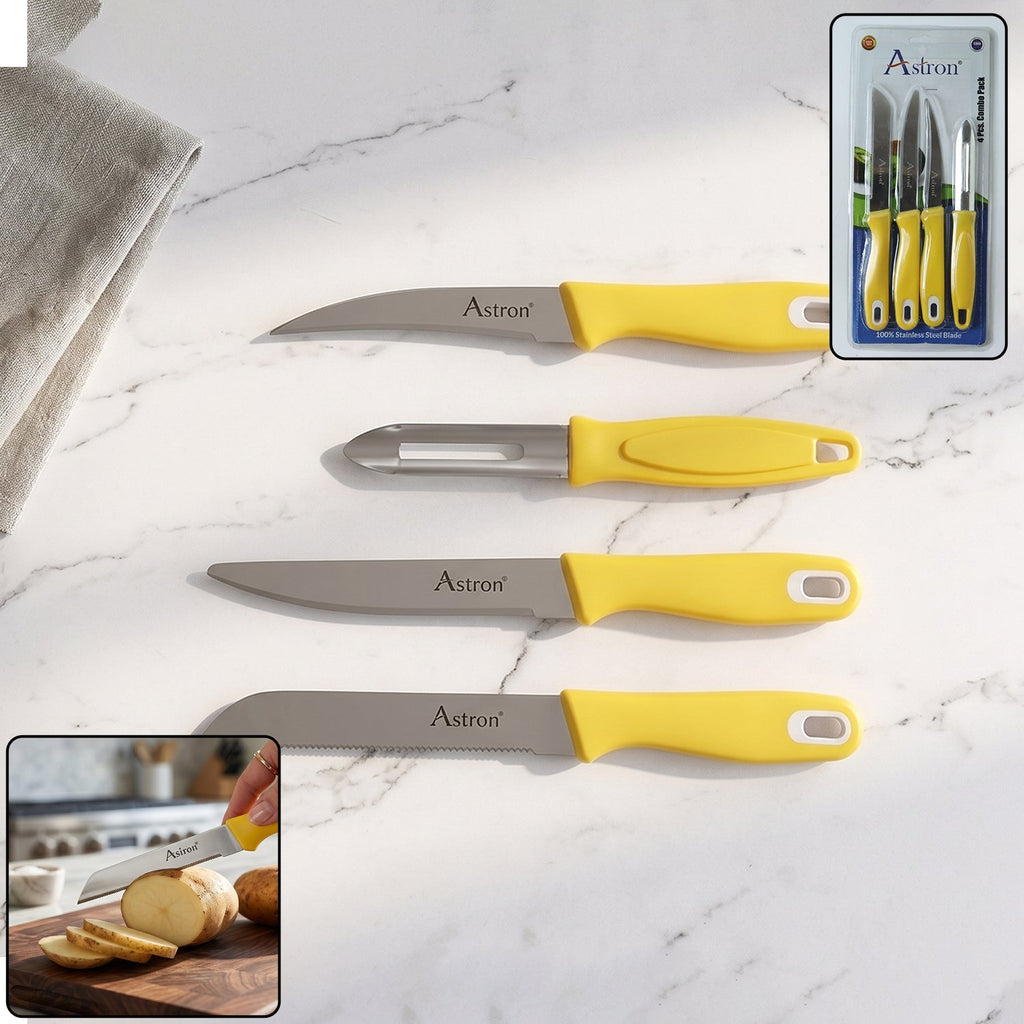Ss Kitchen Knife Set With Plastic Handle Stainless Steel Peeler Combo (4 Pc)