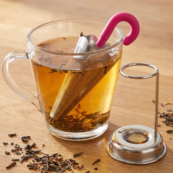 Reusable Cute Umbrella Tea Strainer With Tray  Stand (1 Pc)