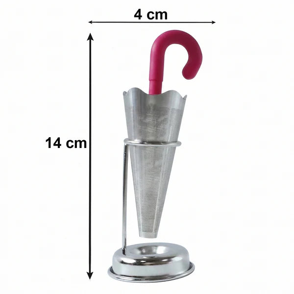 Reusable Cute Umbrella Tea Strainer With Tray  Stand (1 Pc)