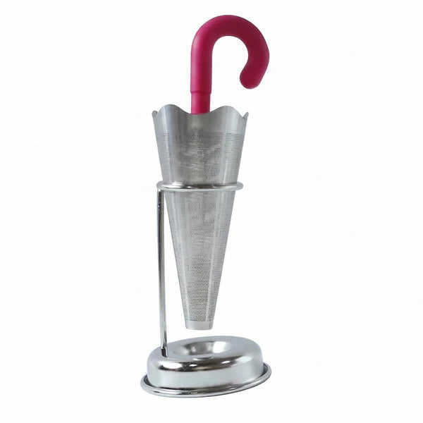 Reusable Cute Umbrella Tea Strainer With Tray  Stand (1 Pc)