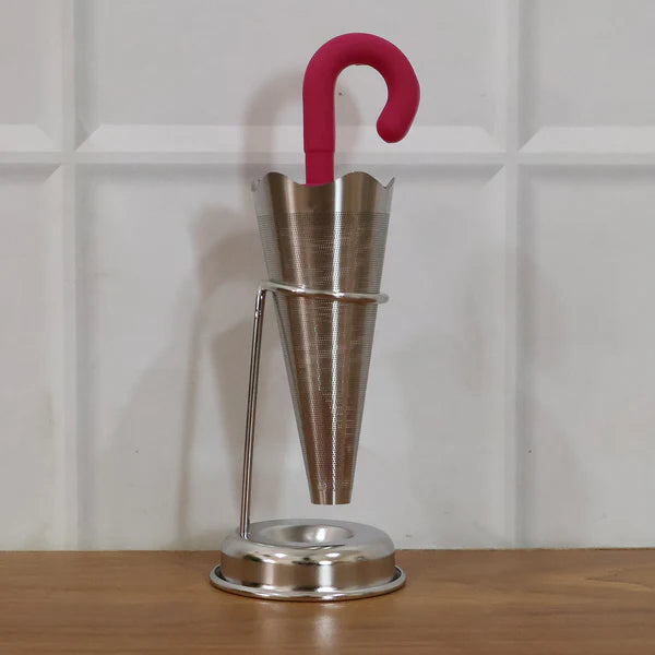 Reusable Cute Umbrella Tea Strainer With Tray  Stand (1 Pc)