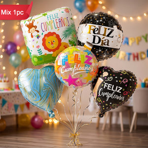 Feliz Cumpleaos Foil Balloon Mix  5pc (Assorted Birthday Designs)
