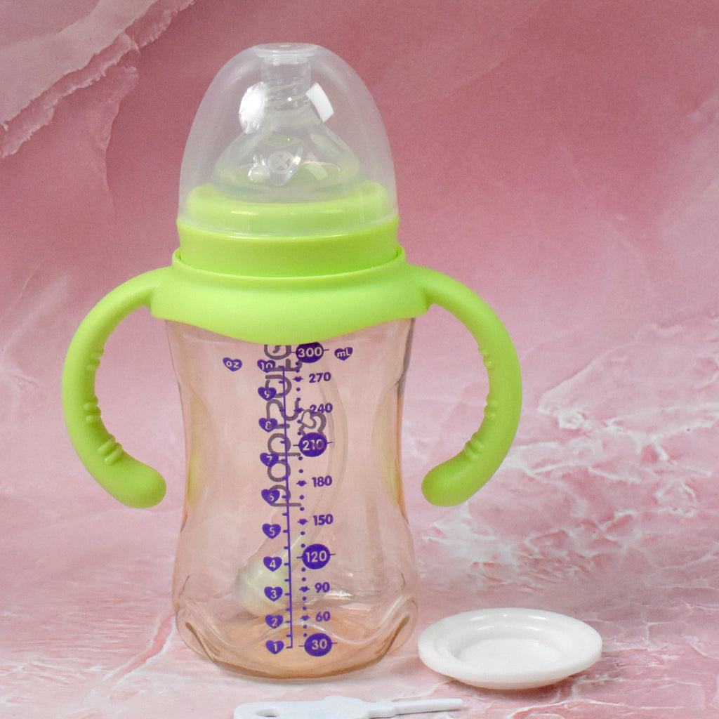 Plastic Baby Feeding Bottle With Handles Cleaning Brush  Straw (300 Ml  1 Pc)