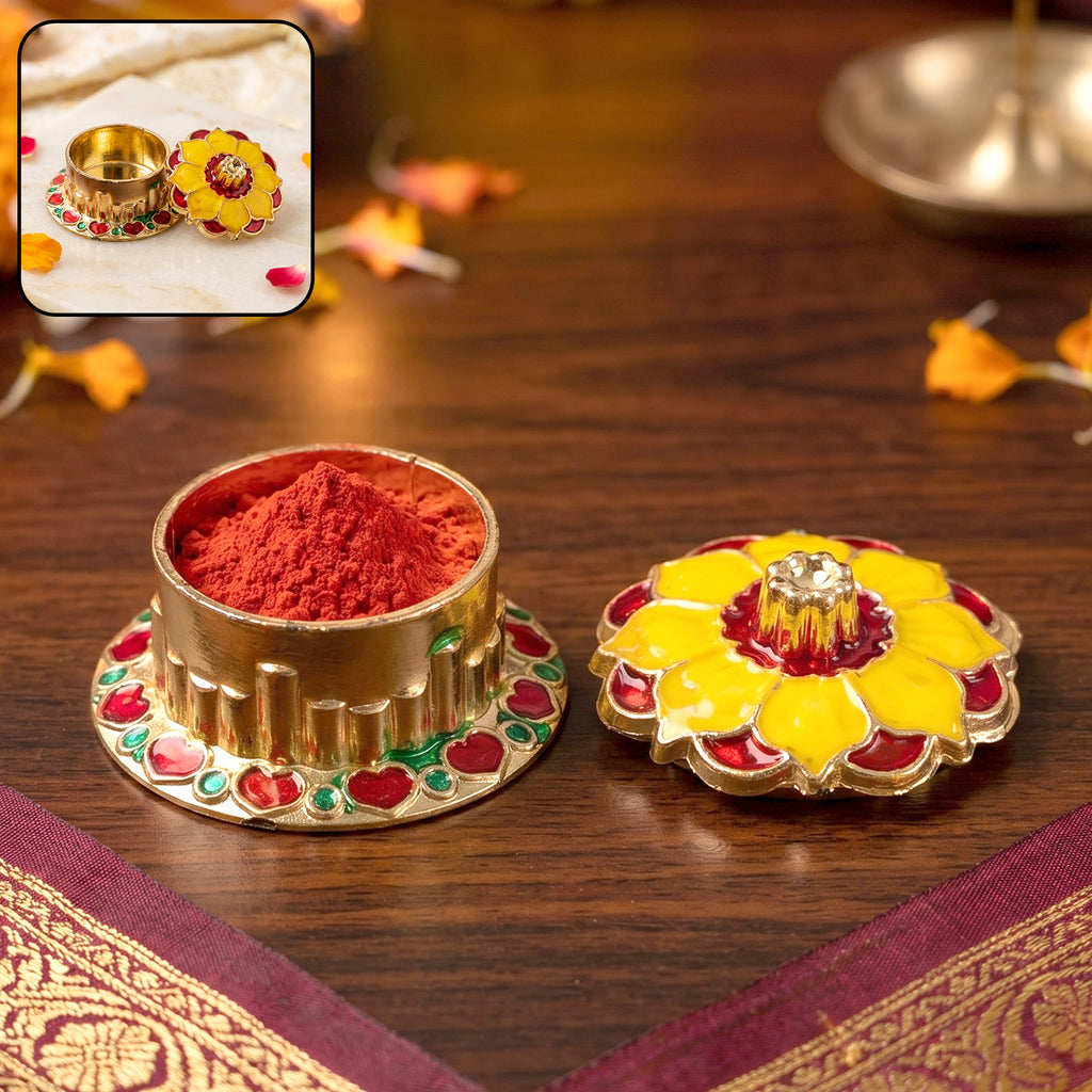 Decorative Golden Kankavati Kumkum Box Traditional Sindoor Holder Pooja (1 Pc)