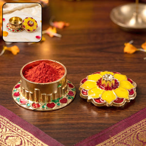 Decorative Golden Kankavati Kumkum Box Traditional Sindoor Holder Pooja (5 Pc)