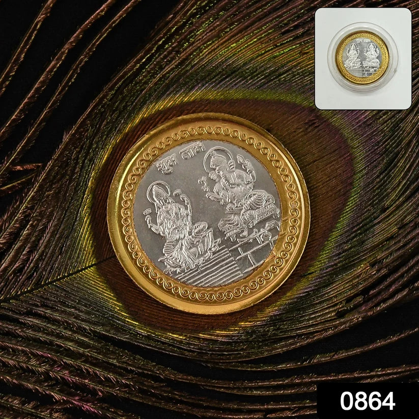Premium Gold  Silver Dual-tone Religious Coin With Lakshmi Ganesh Design
