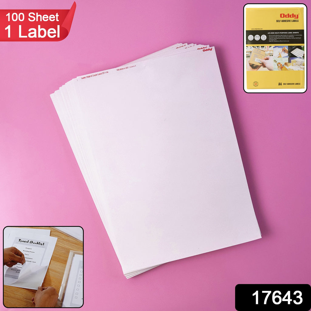 Oddy Self-adhesive Label Sheets  A4 Full-sheet Labels (100 Sheet)