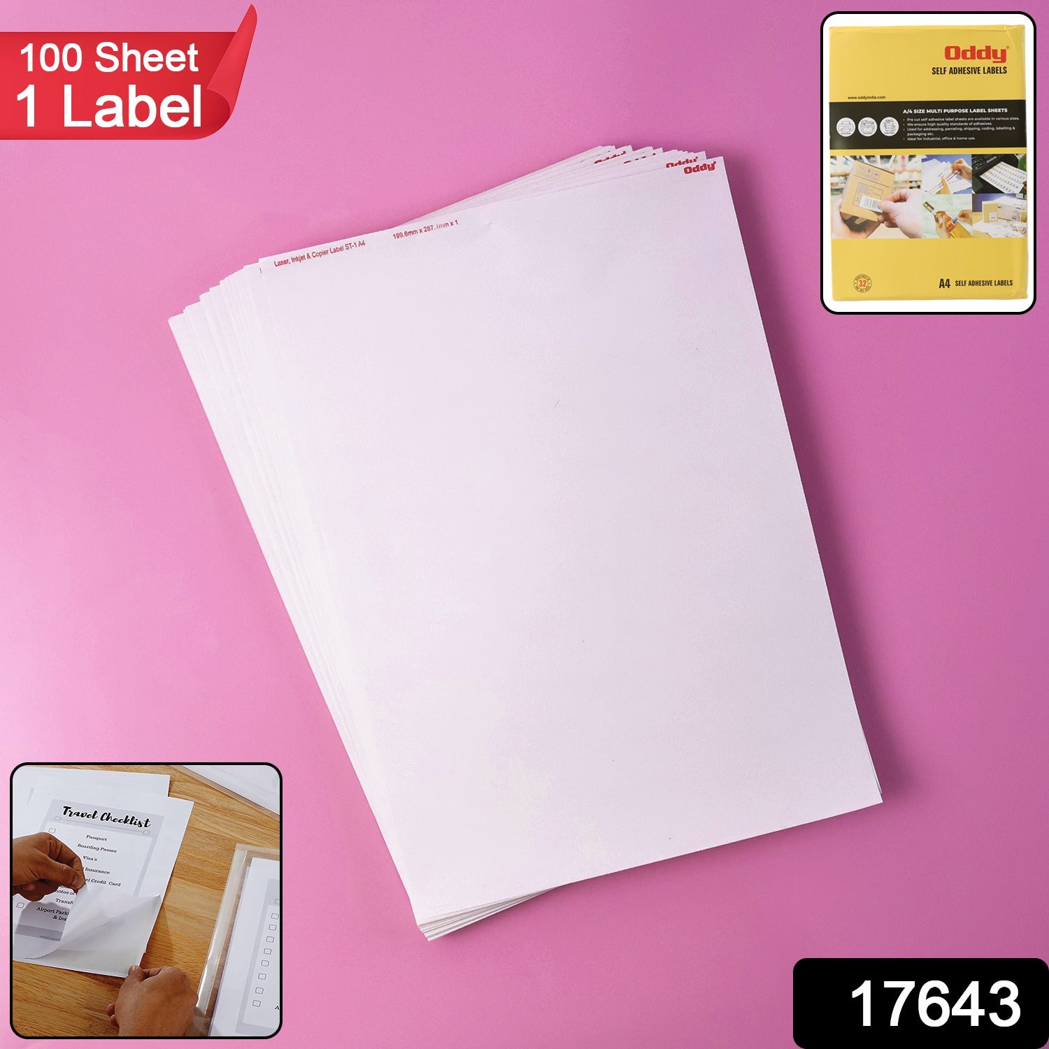 Oddy Self-adhesive Label Sheets  A4 Full-sheet Labels (100 Sheet)