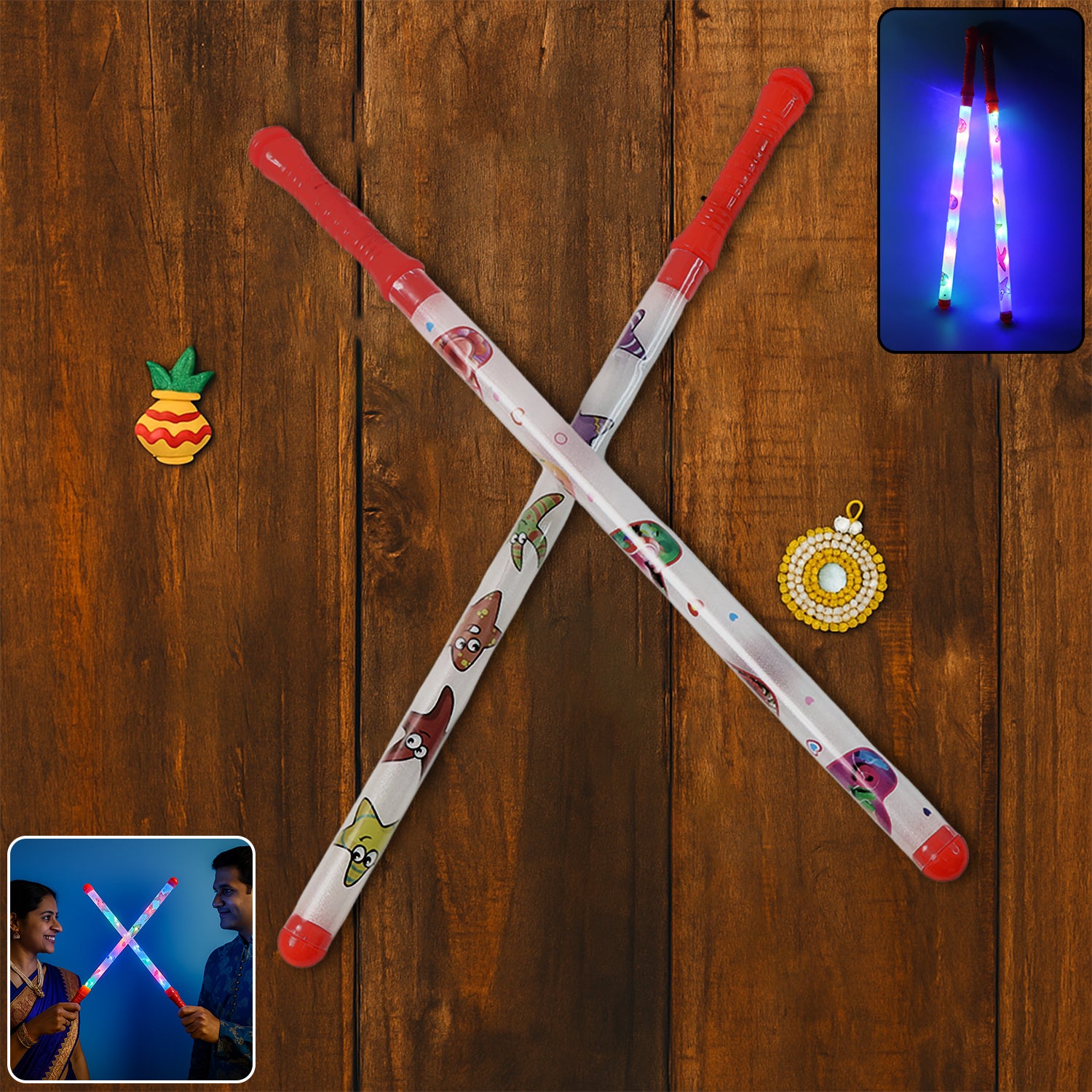2 Piece Led Dandiya Sticks Set  Color Changing Light-up