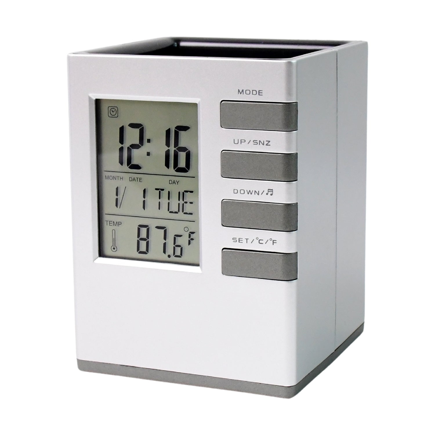 Multifunction Cube Digital Desk Clock With Pen Holder (1 Pc)