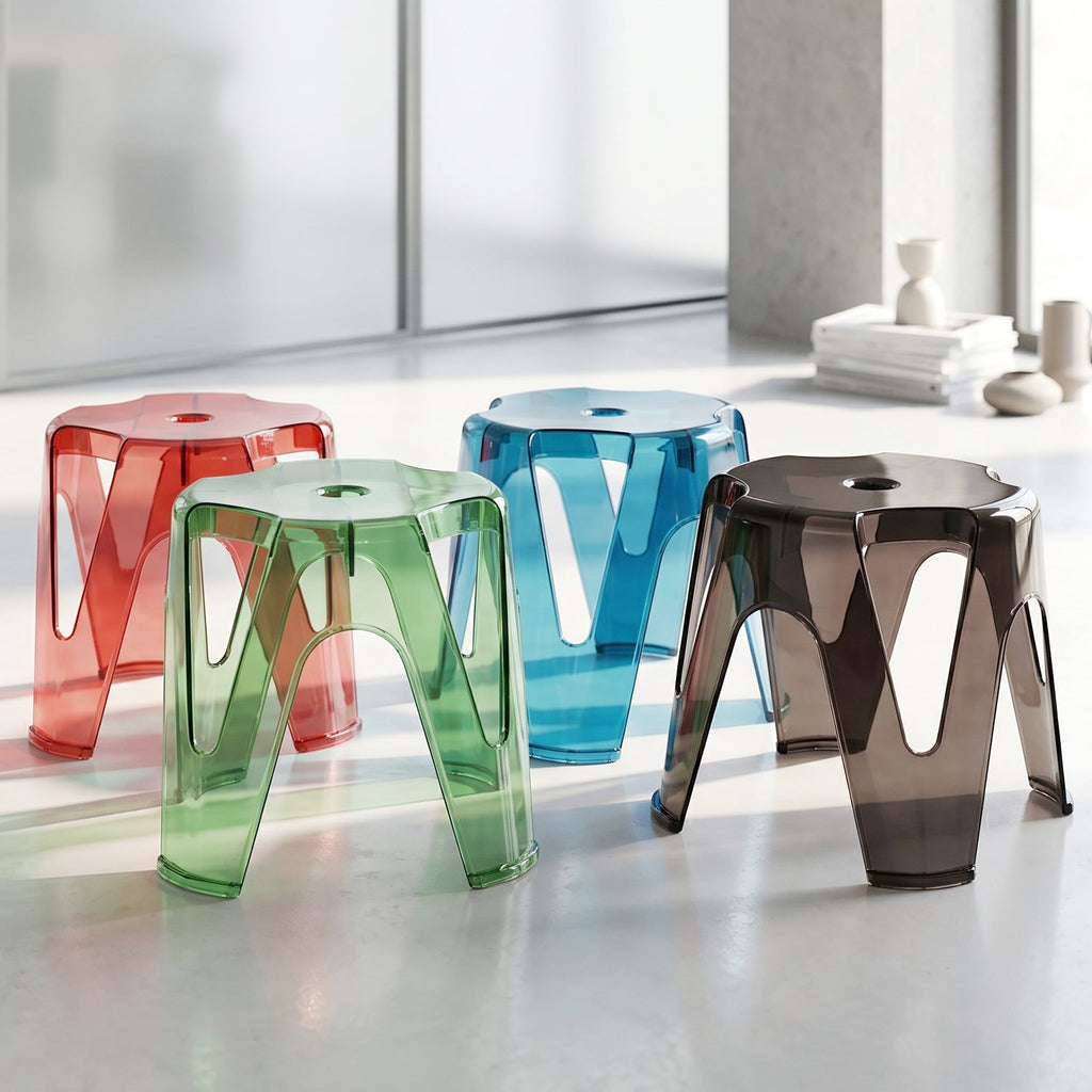 Transparent Plastic Sitting Stool 28x26cm Strong Indoor Outdoor Seat (4 Pc Set)