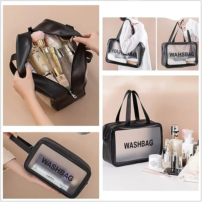 3-Piece Transparent Travel Wash Bag Set | Waterproof Cosmetic Organizer Pouch for Toiletries, Makeup & Travel Accessories