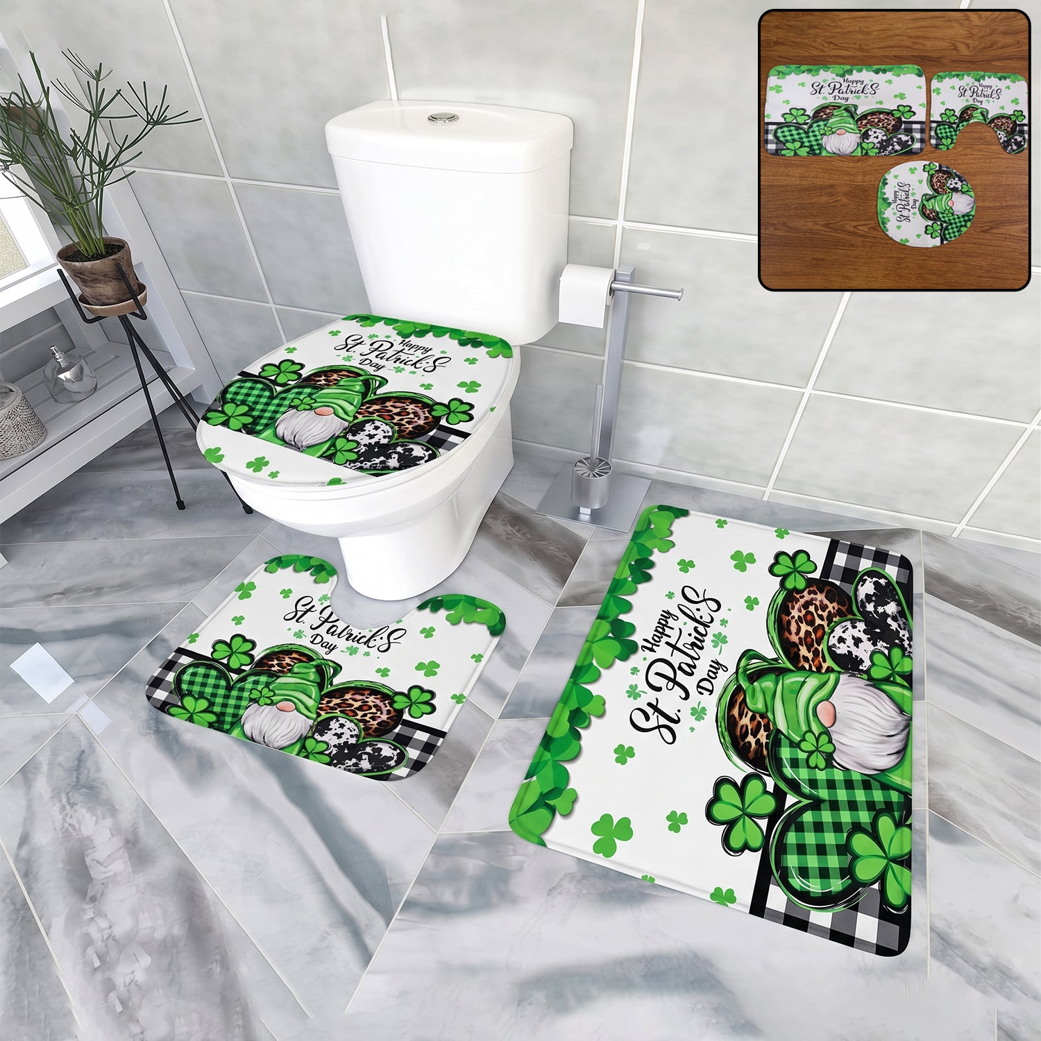 3 In 1 Bathroom Mat Set (1 Set Mix Design)