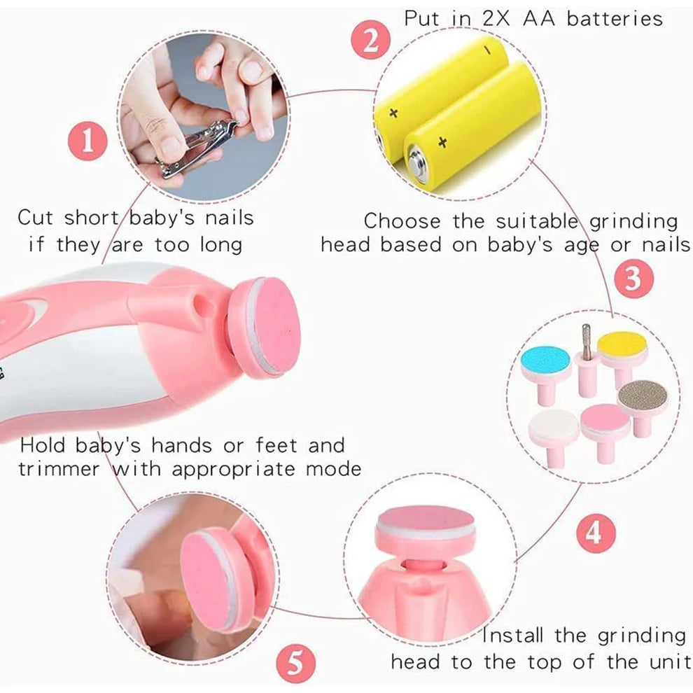 Electric Baby Nail Trimmer With Grinding Heads For Newborn Infant And Toddler - 1223