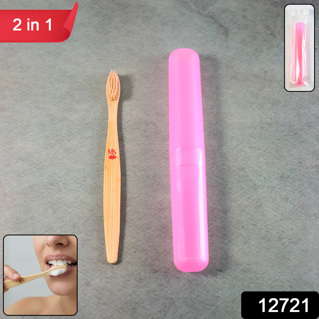 2 In 1 Soft Toothbrush And Tongue With Toothbrush Cover Cleaner Scraper For Men And Women Kids Adults Plastic Toothbrush Cover  Case  Holder (1 Pc) - 12721