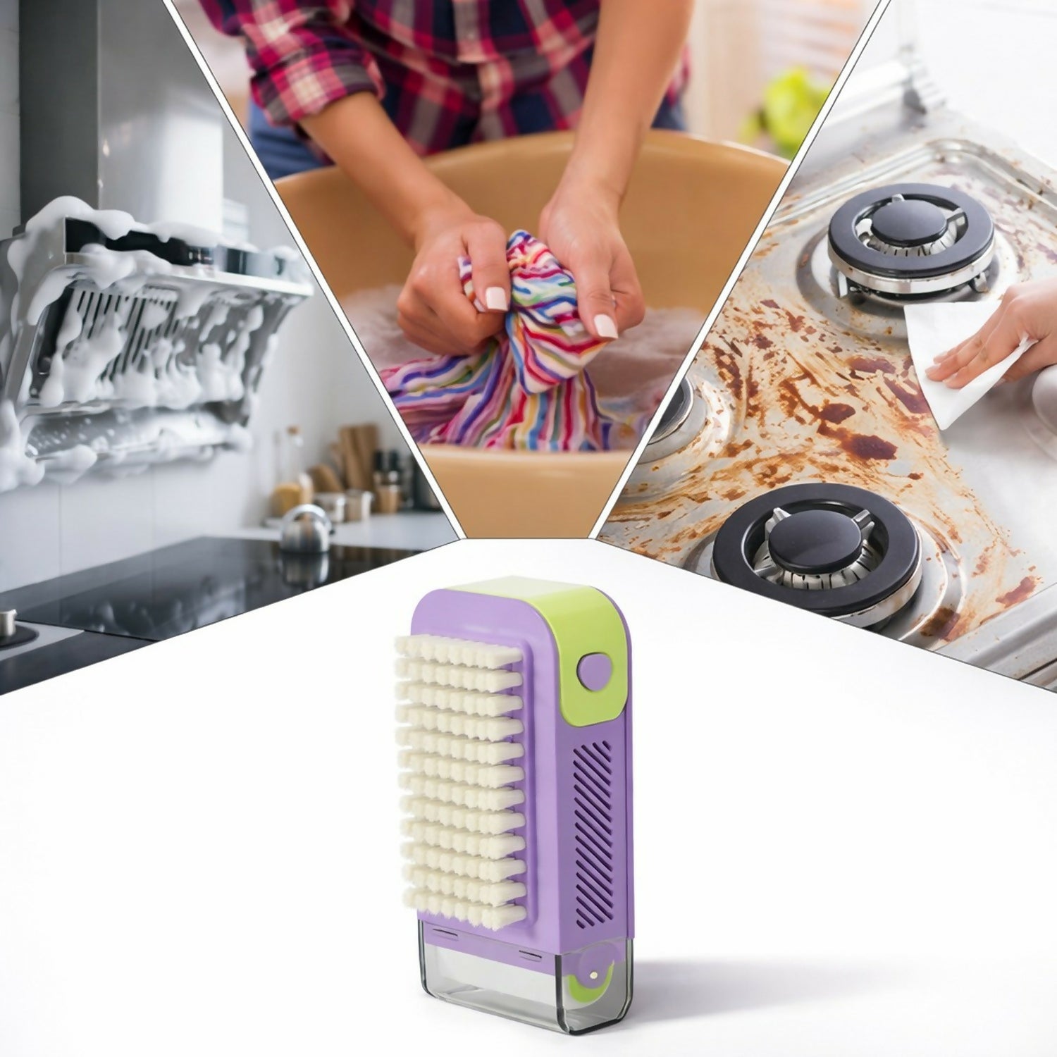 Liquid Dispensing Cleaning Brush with Built-In Soap Dispenser for Home Use (Color may vary)