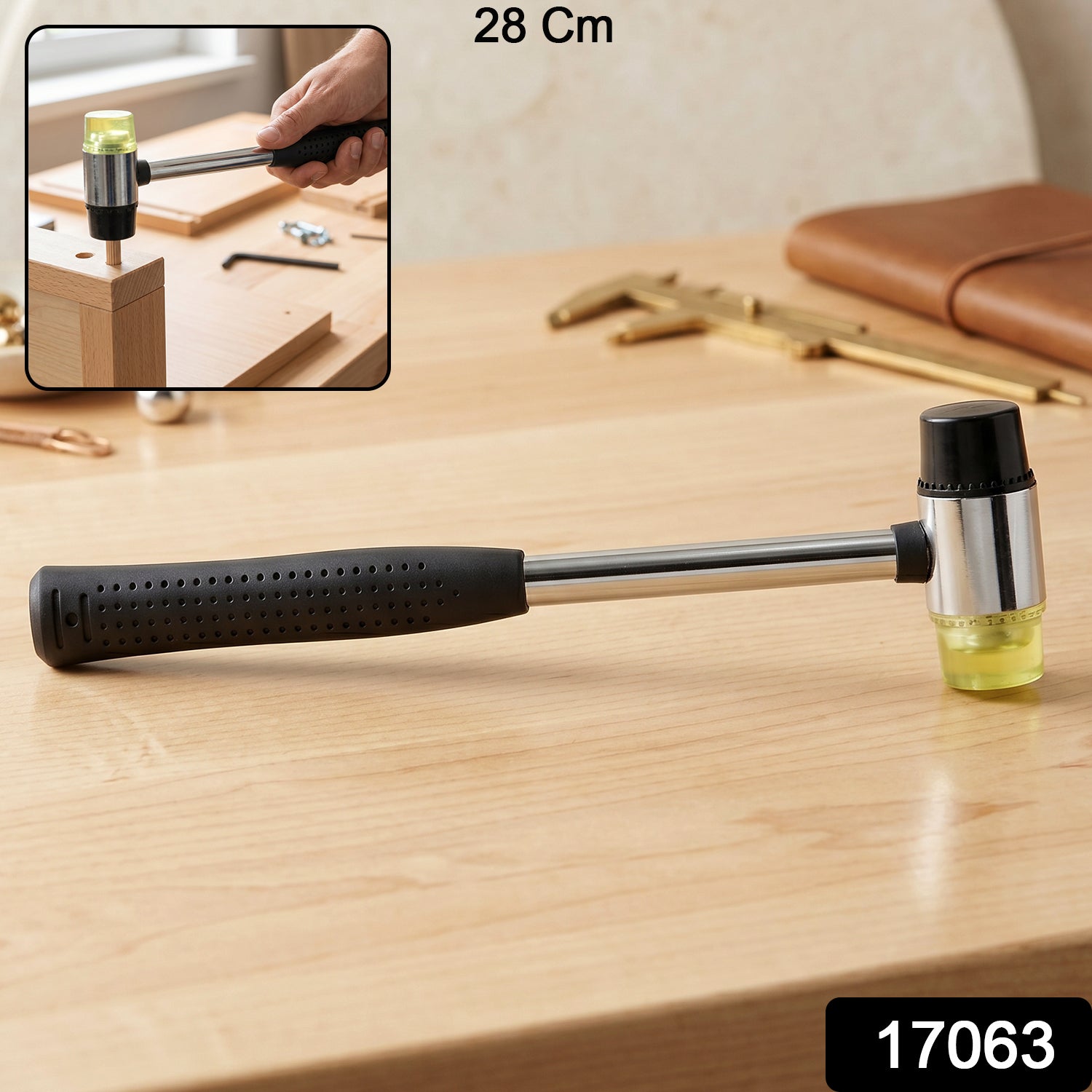 Double Head Rubber Hammer Soft Mallet With Steel Handle Non Slip Grip (1 Pc)
