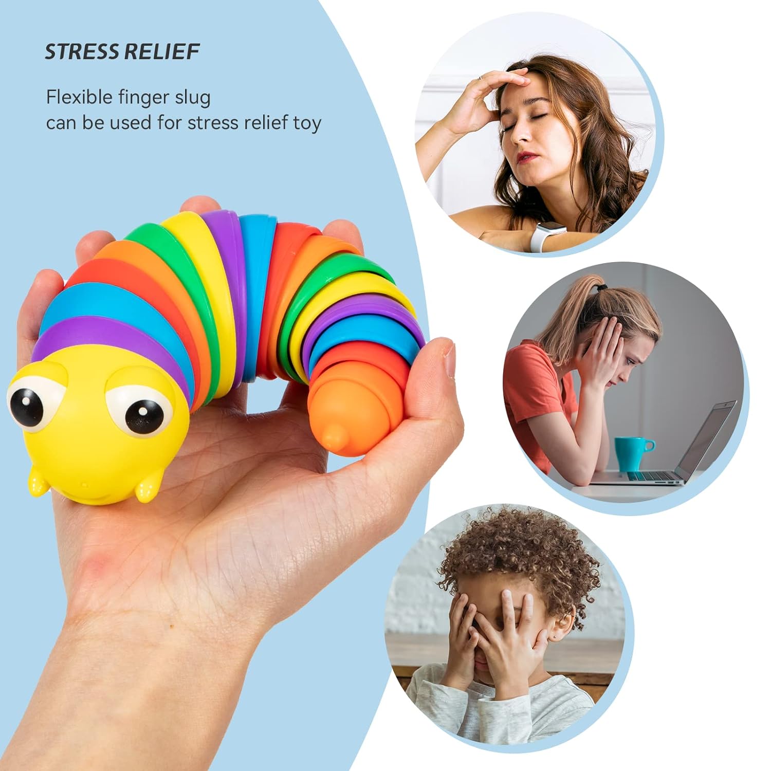 17594 3d Rainbow Color Plastic Slug Fidget Toys Stress Relieving Toy Sensory Slug Toy For Boys And Girls Finger Slug Toy For Autistic Caterpillar Fidget Toys Stress Relief Gifts For Toddlers Kids Adults  (1 Pc)