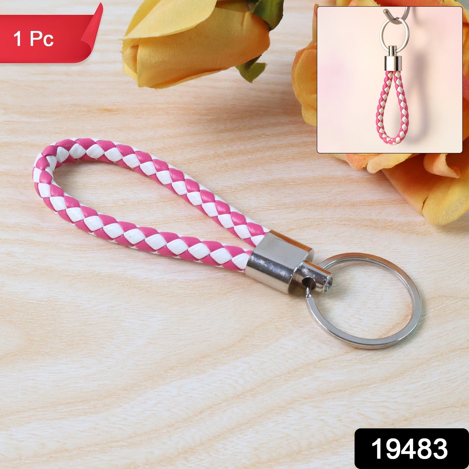 Leather Style Keychain With Metal Ring - (1 Pc)