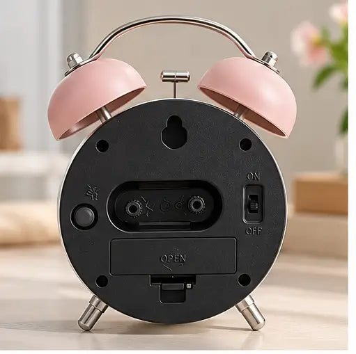 Vintage Twin Bell Metal Alarm Clock with Night LED Display – Retro Table Clock