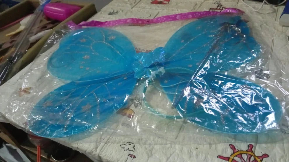 Baby Girls Fairy Nylon Butterfly Wings Costume Butterfly Fairy Angel Wing Wand And Hairband Multi- Color For Party (1pc) -  3293