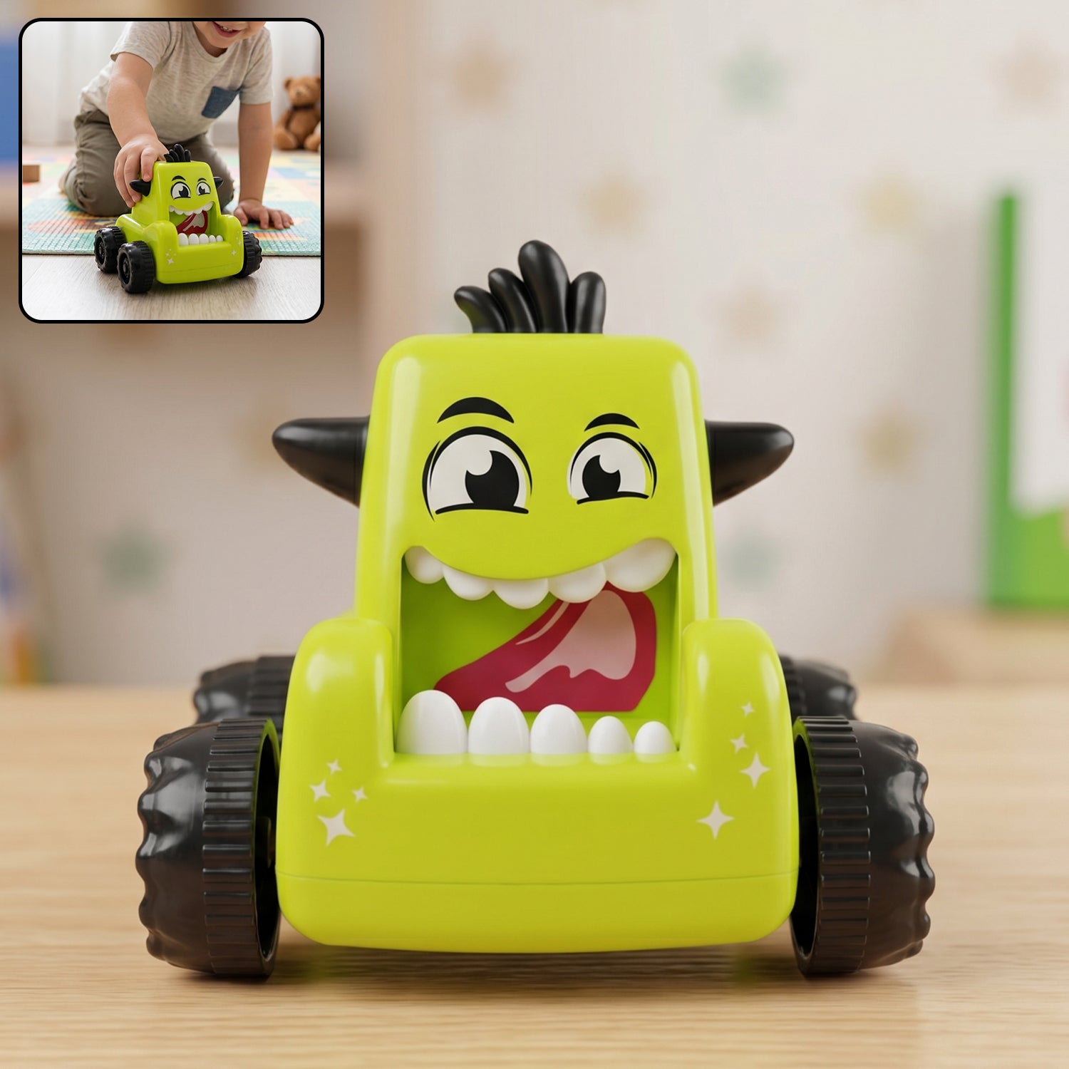 Cartoon Monster Push Back Car Toy Friction Mini Racing Car For Kids (1 Pc)