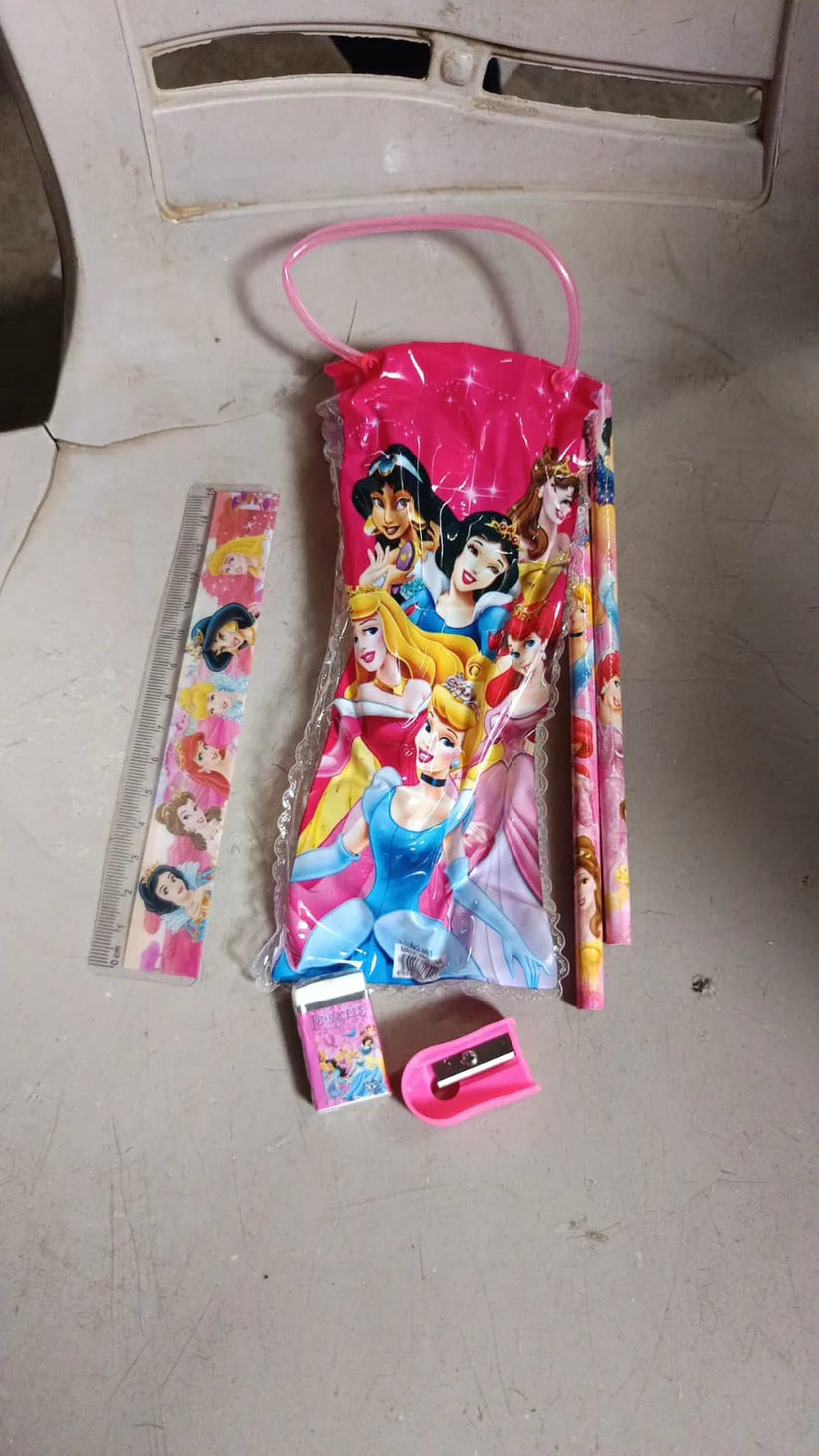 Mix Design Cartoon Wooden Pencil Set Stationary Set 5 In 1 Items Educational Item For School Going Kids Stationary Set For Girls Boysstationary For Schoolgift Pack For Girls Kidsbirthday Gift Kids (5 Pc Set )