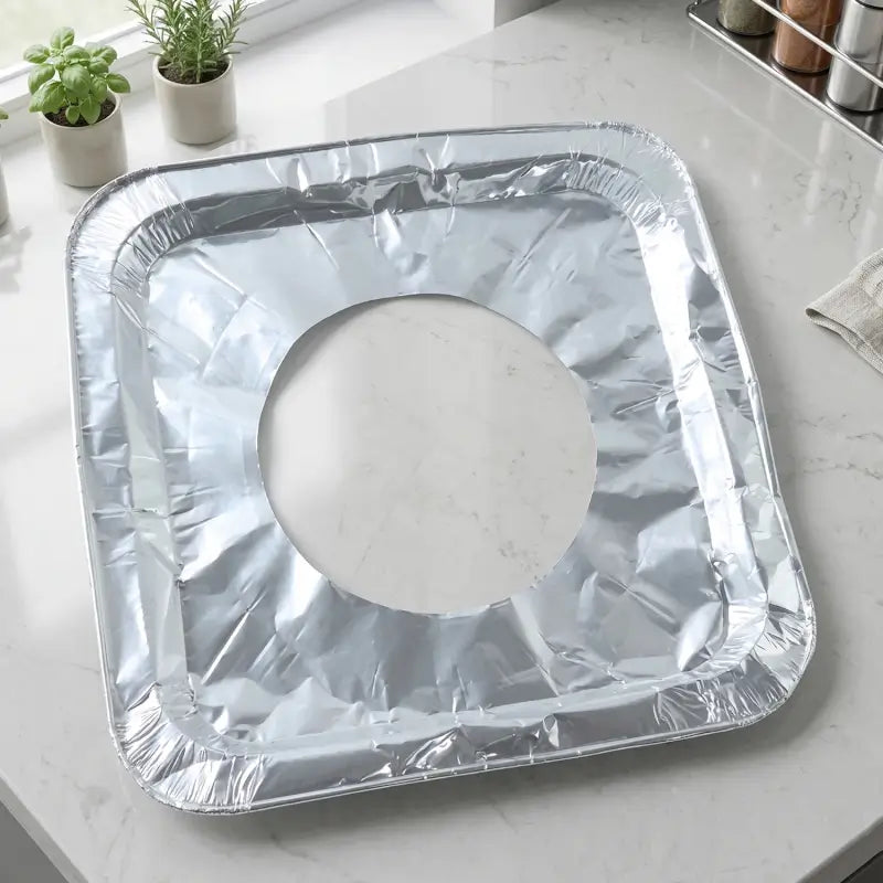 Aluminium Gas Stove Protector Covers – 10 Pc Disposable 23×23 cm | Kitchen Burner Spill & Grease Protection Sheets