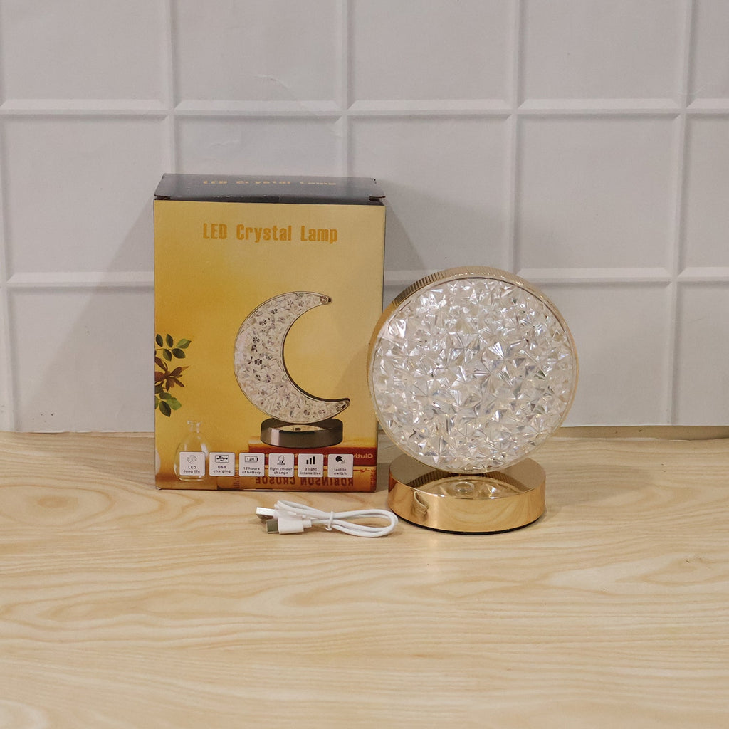 Round Crystal Led Table Lamp Usb Rechargeable Touch Bedside Night Lamp (1 Pc)