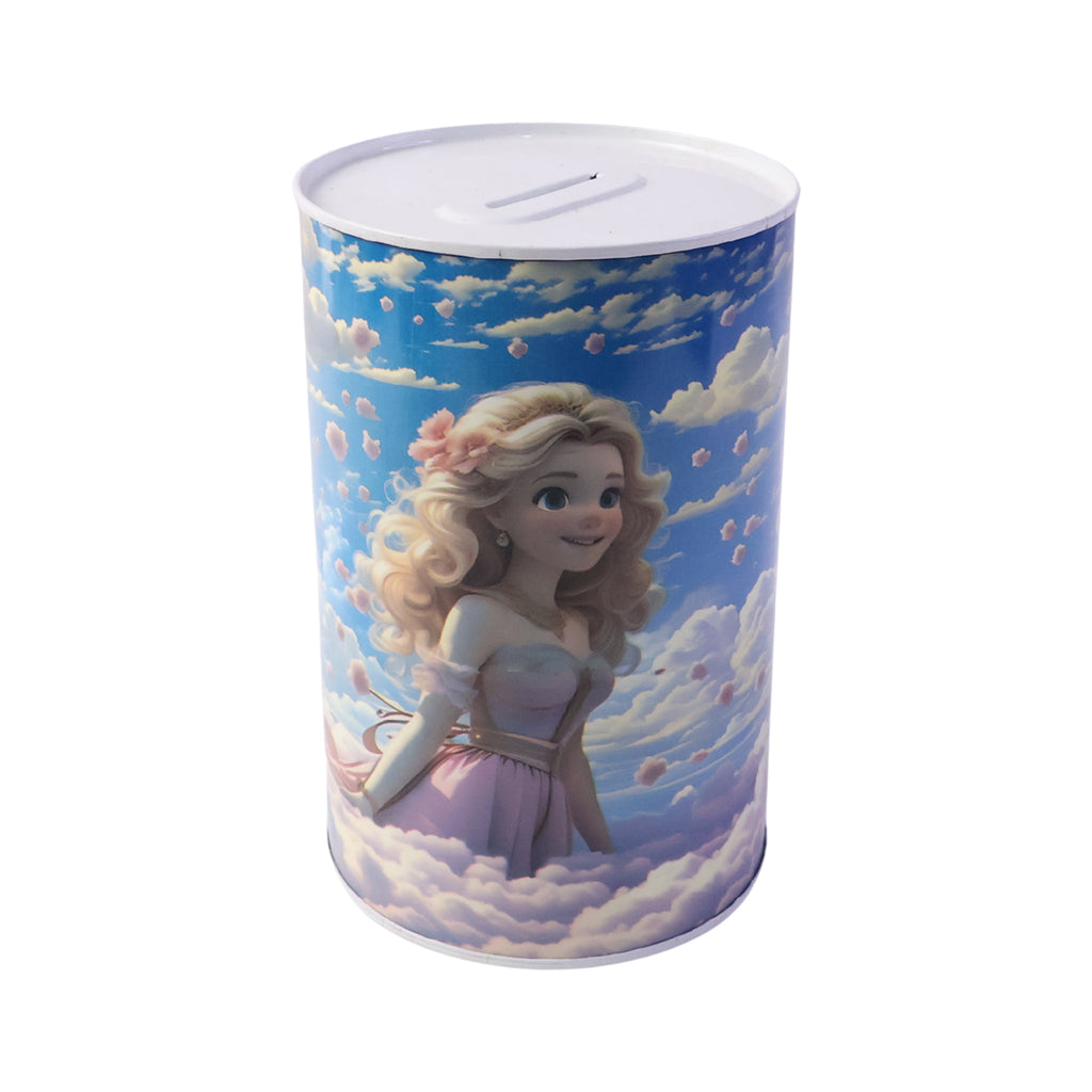 Cartoon Printed Metal Coin Saving Box  1 Pc Cute Princess Design Money Bank For Kids