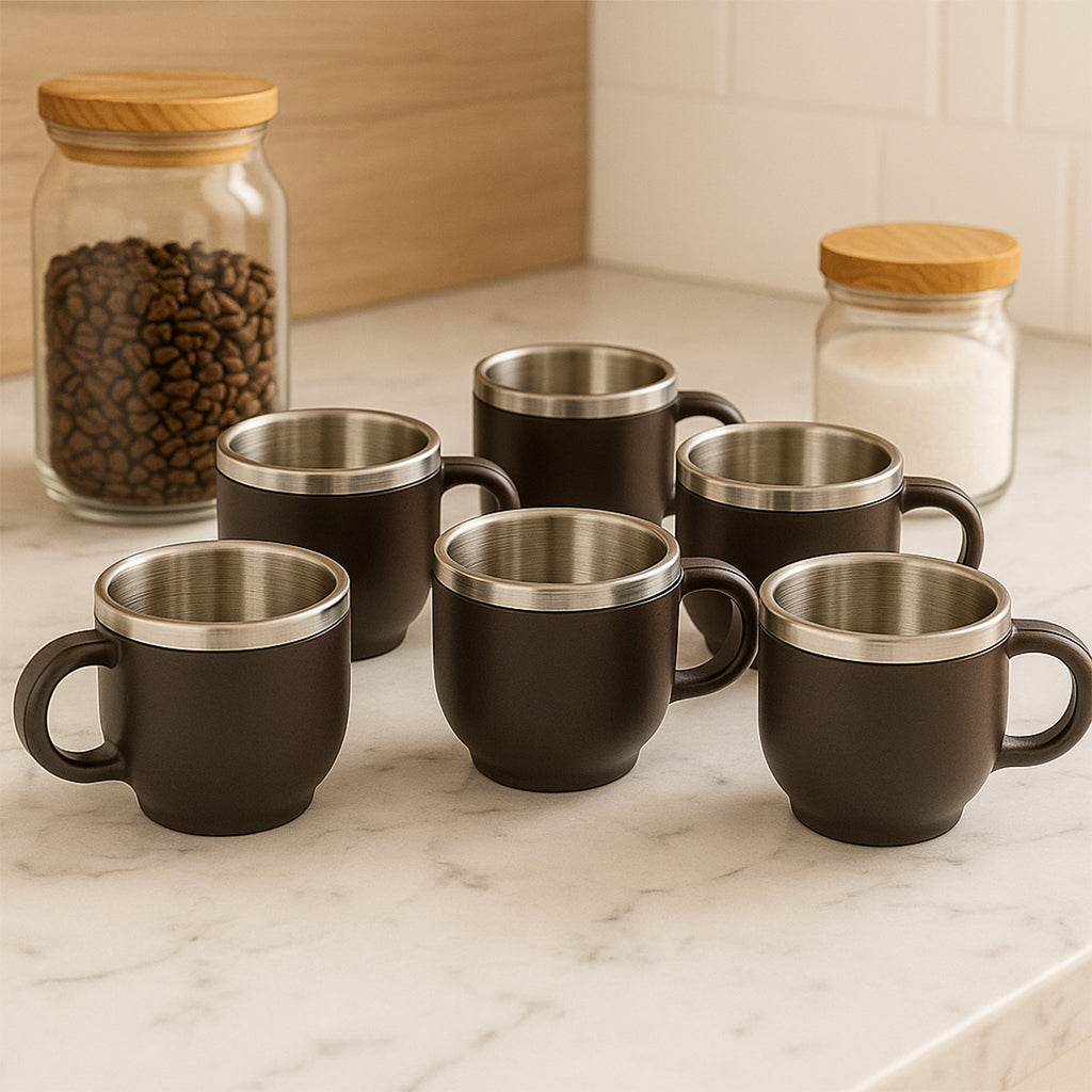 Apex Premium Double Wall Stainless Steel Cappuccino Mug Gift Set (6 Pc  100 Ml)