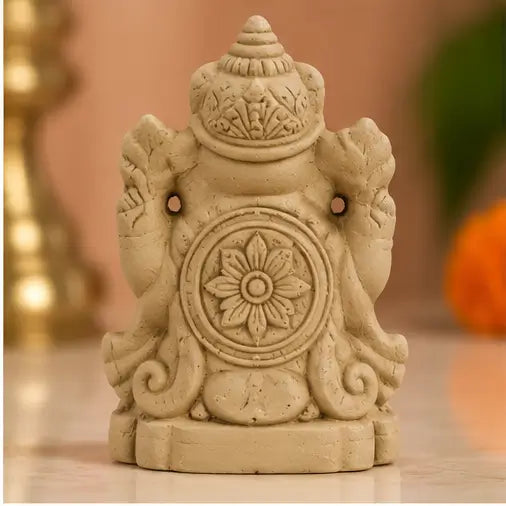 4 Inch Eco-Friendly Ganpati Murti, Matti Ganesha Idol, Biodegradable Ganesh Statue for Ganpati Pooja & Visarjan