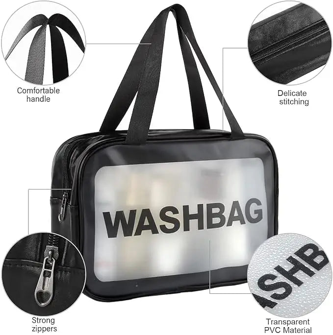 3-Piece Transparent Travel Wash Bag Set | Waterproof Cosmetic Organizer Pouch for Toiletries, Makeup & Travel Accessories