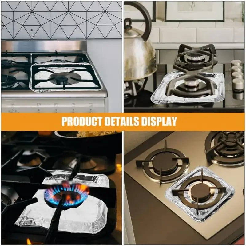 Aluminium Gas Stove Protector Covers – 10 Pc Disposable 23×23 cm | Kitchen Burner Spill & Grease Protection Sheets