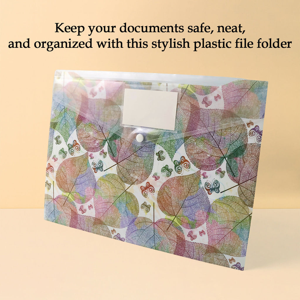 Printed A4 Document Folder  Leaf Design With Button Closure  Label Slot (1 Pc)