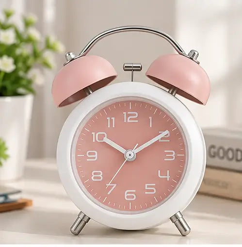Vintage Twin Bell Metal Alarm Clock with Night LED Display – Retro Table Clock