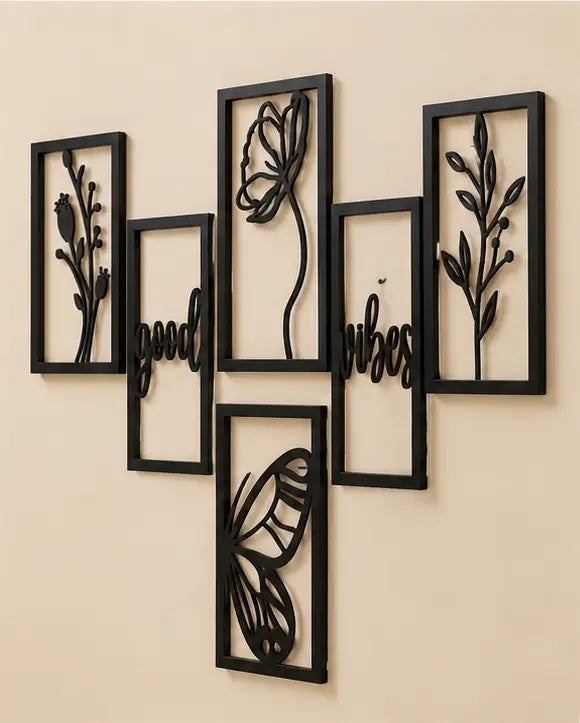 Wooden Wall Decor Set (Pack of 6) | Modern MDF Wall Hanging Art for Living Room, Bedroom & Home Decoration