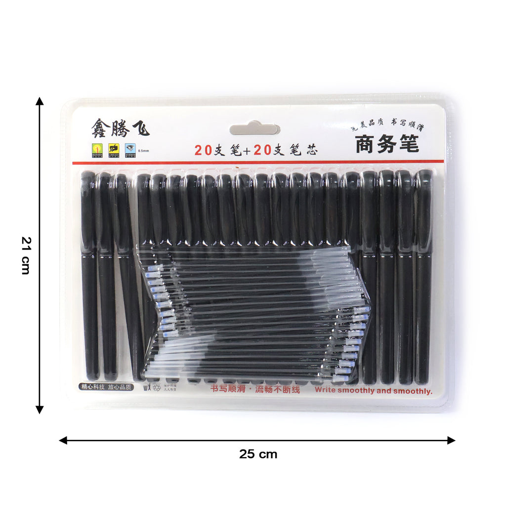 Refillable Black Marker Pen With Extra Ink Refills 20 Pieces (1 Set)