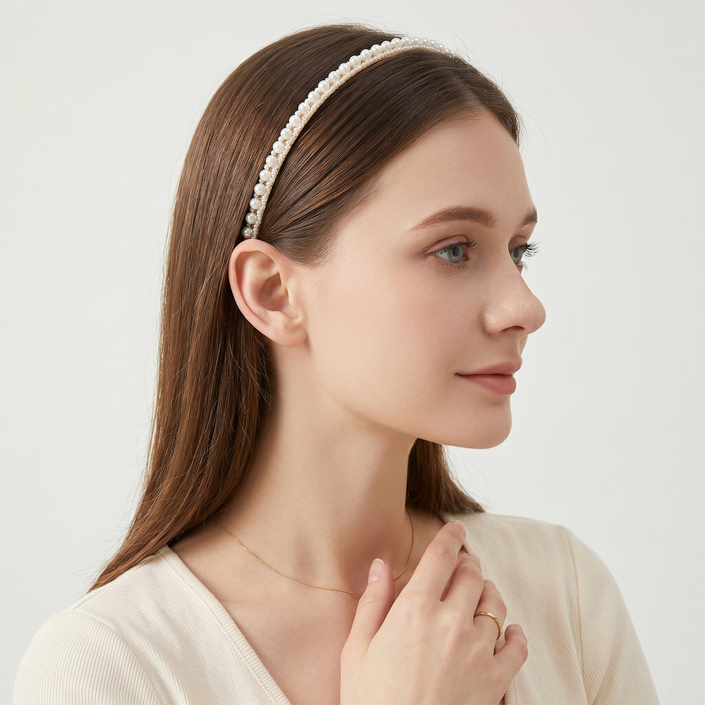 Premium Pearl Embellished Slim Hairband (1 Pc)
