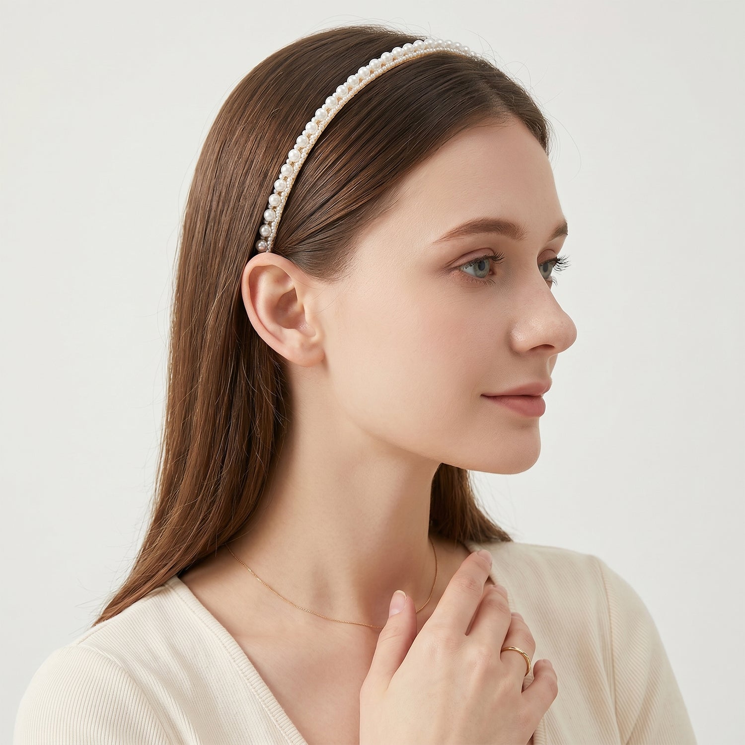 Premium Pearl Embellished Slim Hairband (1 Pc)