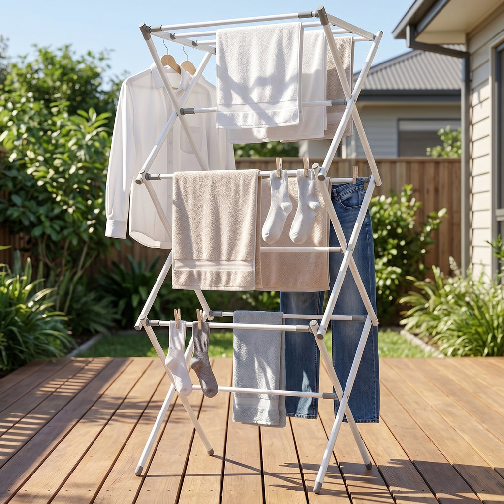 3 Tier Folding Clothes Drying Rack Laundry Cloth Dryer Stand For Balcony (1 Set)