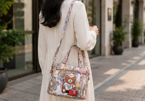 Women's Printed PU Leather Handbag – Stylish Shoulder & Crossbody Tote Bag with Adjustable Sling
