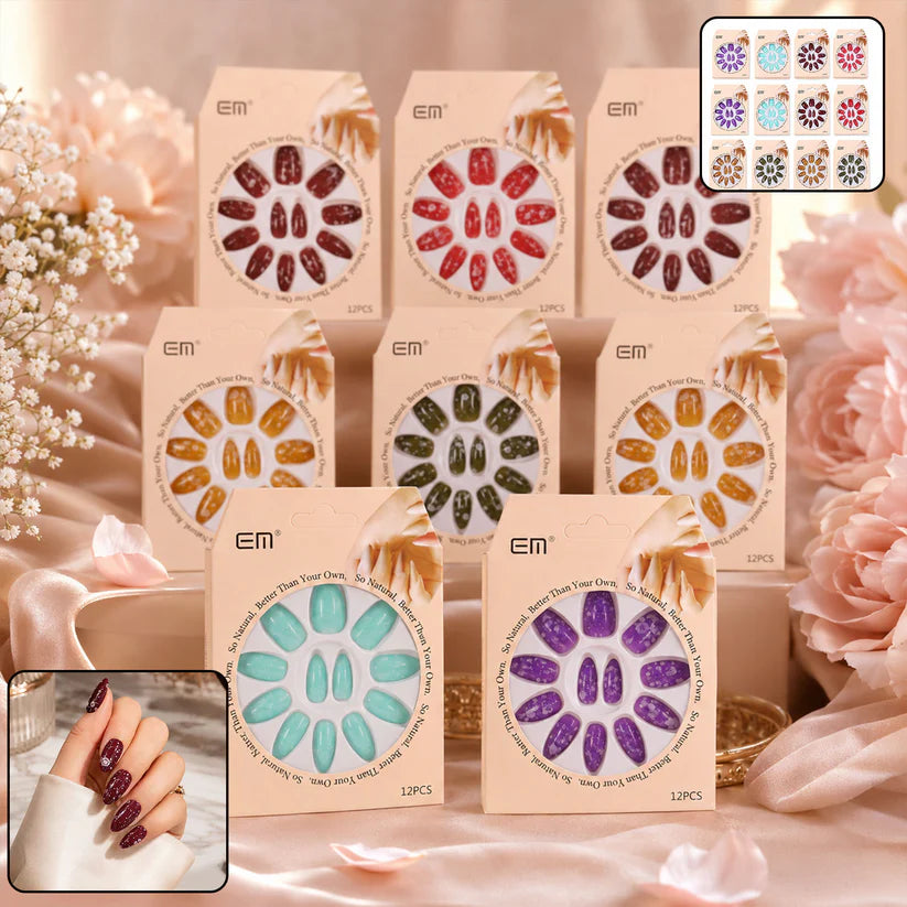 Premium Artificial False Nail Set With Mix Design - (Set)