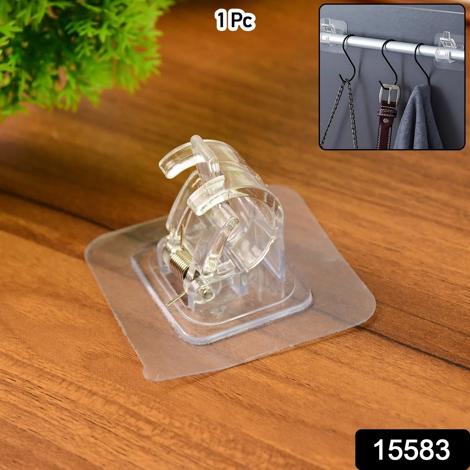 Transparent Spring Clip Adhesive Wall Holder Hook (1 Pc)