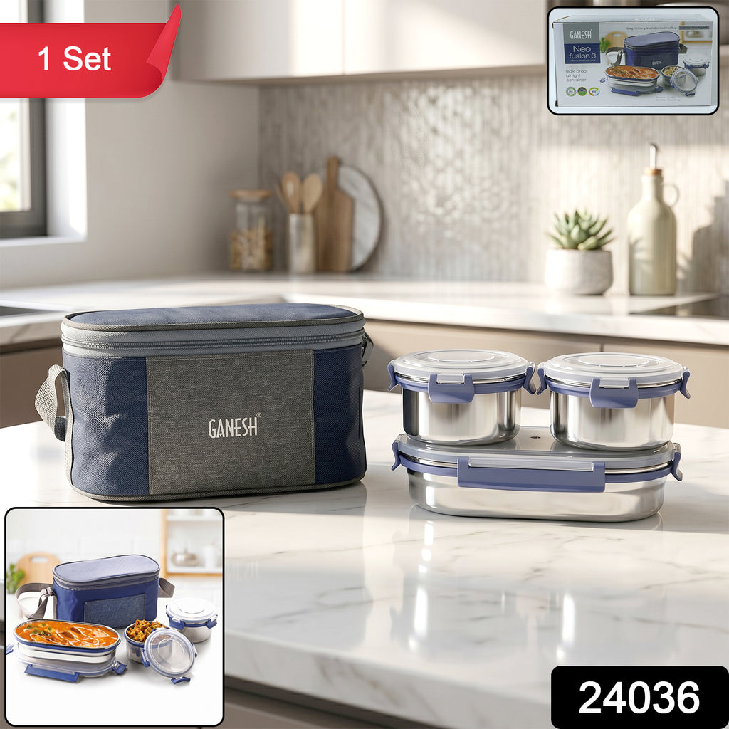 Ganesh Neo Fusion 3 Stainless Steel Lunch Box Set (1 Set)