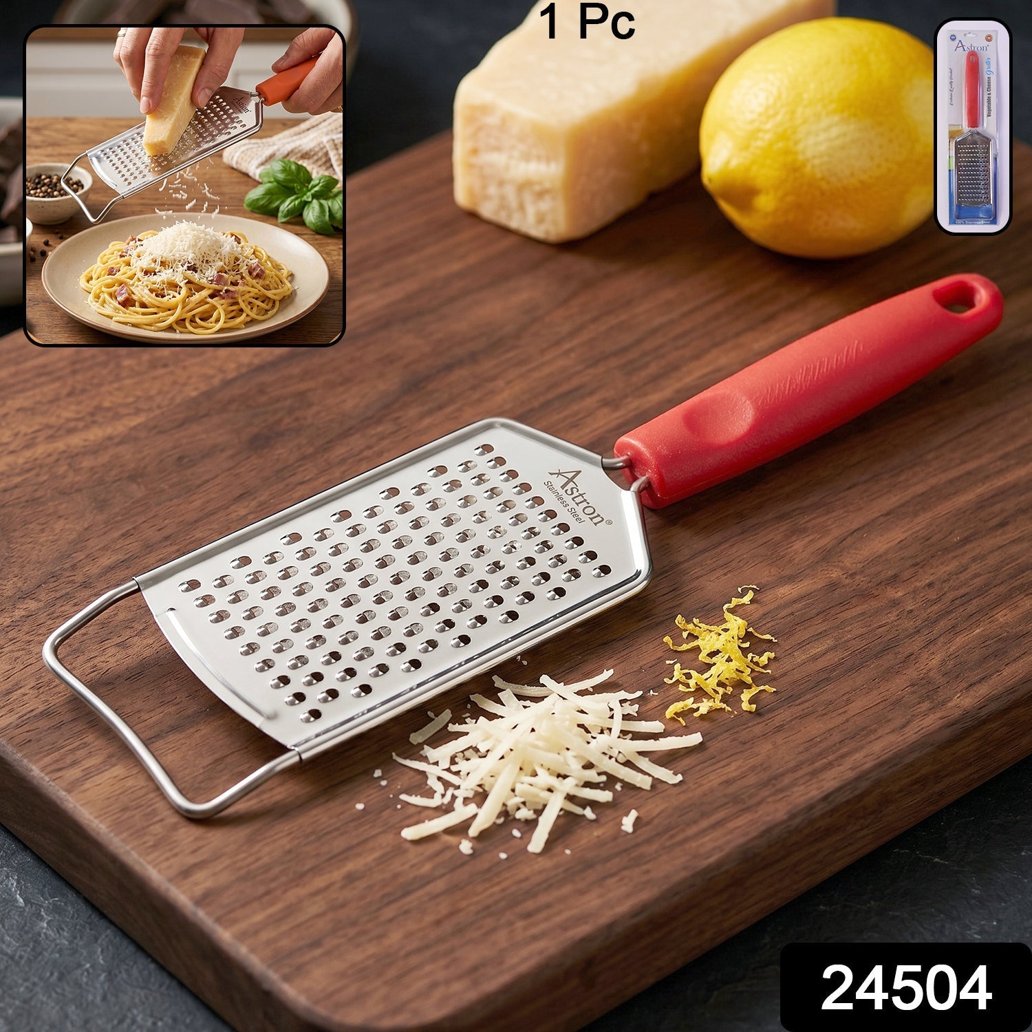 Ss Handheld Cheese Grater With Plastic Handle For Vegetable And Lemon Zest (1 Pc)